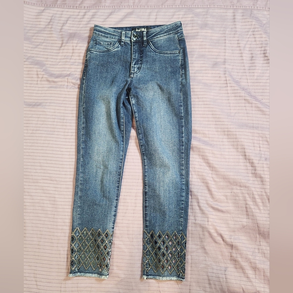 Joseph Ribhoff Embellished Cut Out Jeans